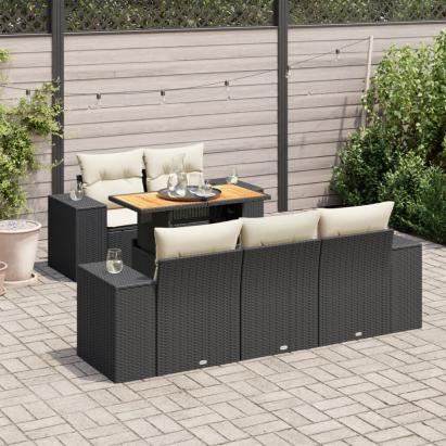 Set mobilier de grădină cu perne, 6 piese, negru, poliratan GartenMobel Dekor