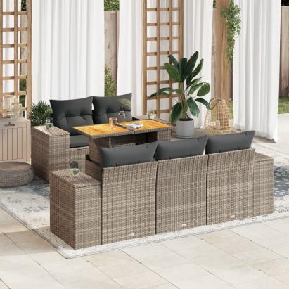 Set mobilier grădină cu perne, 6 piese, gri, poliratan GartenMobel Dekor