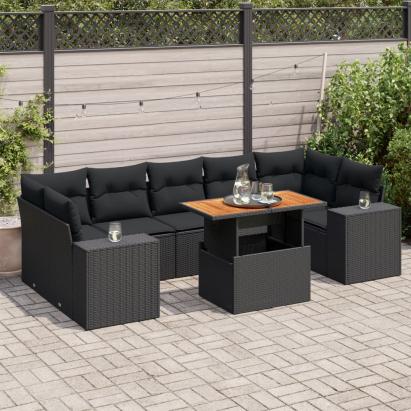 Set mobilier de grădină cu perne, 8 piese, negru, poliratan GartenMobel Dekor