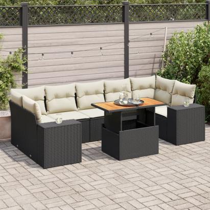 Set mobilier de grădină cu perne, 8 piese, negru, poliratan GartenMobel Dekor