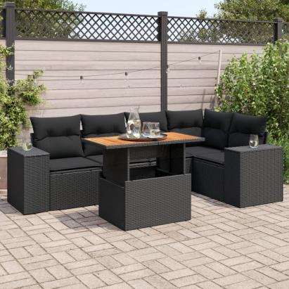 Set mobilier de grădină cu perne, 6 piese, negru, poliratan GartenMobel Dekor