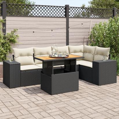 Set mobilier de grădină cu perne, 6 piese, negru, poliratan GartenMobel Dekor