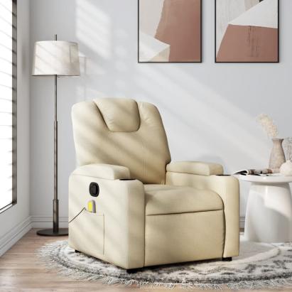 Fotoliu rabatabil de masaj, crem, material textil GartenMobel Dekor