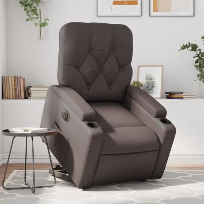 Fotoliu rabatabil electric cu ridicare, maro, piele ecologică GartenMobel Dekor