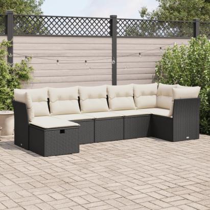 Set canapele de grădină cu perne, 7 piese, negru, poliratan GartenMobel Dekor