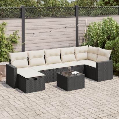 Set mobilier de grădină cu perne, 8 piese, negru, poliratan GartenMobel Dekor