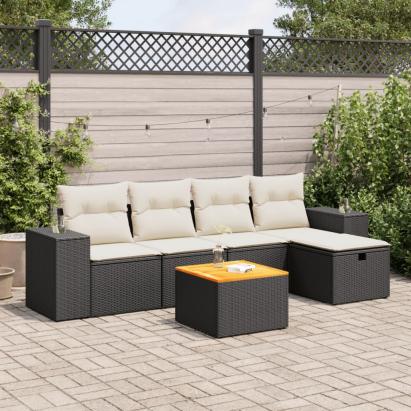 Set mobilier de grădină cu perne, 6 piese, negru, poliratan GartenMobel Dekor