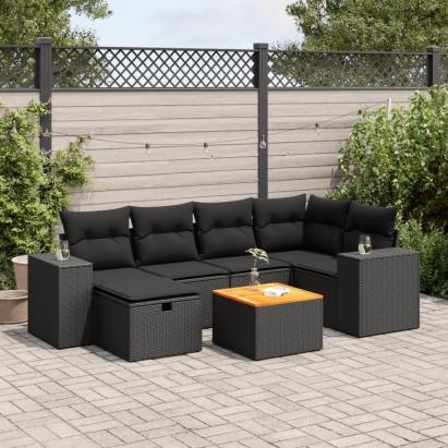 Set canapele de grădină cu perne, 7 piese, negru, poliratan GartenMobel Dekor