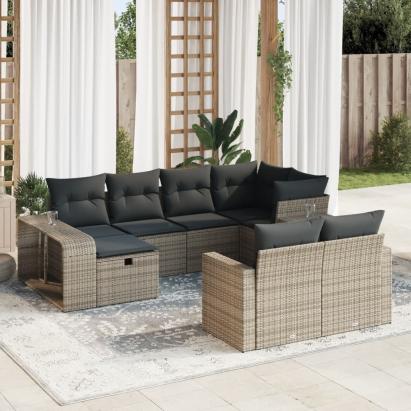 Set mobilier de grădină cu perne, 10 piese, gri, poliratan GartenMobel Dekor