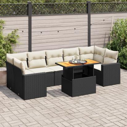Set mobilier de grădină cu perne, 8 piese, negru, poliratan GartenMobel Dekor