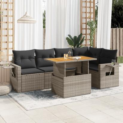 Set mobilier grădină cu perne, 6 piese, gri, poliratan GartenMobel Dekor