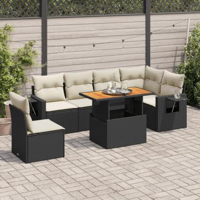 Set canapele de grădină cu perne, 7 piese, negru, poliratan GartenMobel Dekor