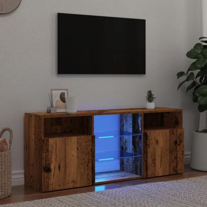 Dulap TV cu lumini LED lemn vechi 120x30x50 cm lemn prelucrat GartenMobel Dekor