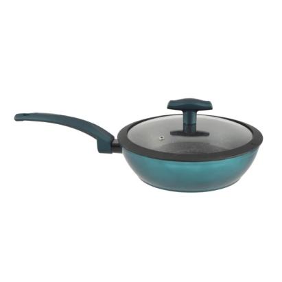 Wok din Aluminiu cu Strat Antiderapant și Capac de Sticlă Sea Line  24 cm, pentru Inducție Handy KitchenServ