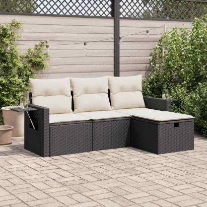 Set mobilier de grădină cu perne, 4 piese, negru, poliratan GartenMobel Dekor