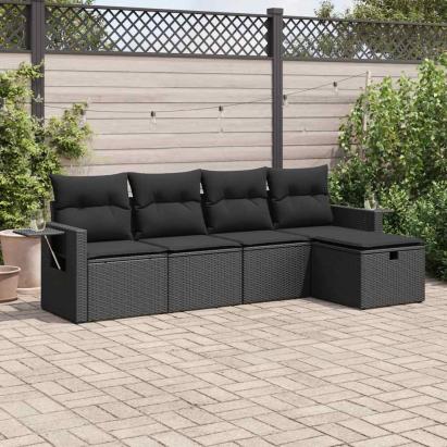 Set mobilier de grădină cu perne, 5 piese, negru, poliratan GartenMobel Dekor