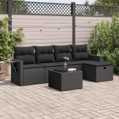 Set mobilier de grădină cu perne, 6 piese, negru, poliratan GartenMobel Dekor