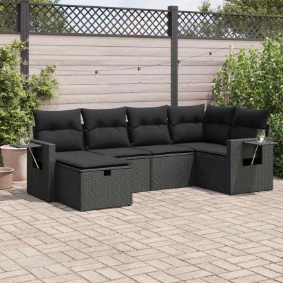 Set mobilier de grădină cu perne, 6 piese, negru, poliratan GartenMobel Dekor