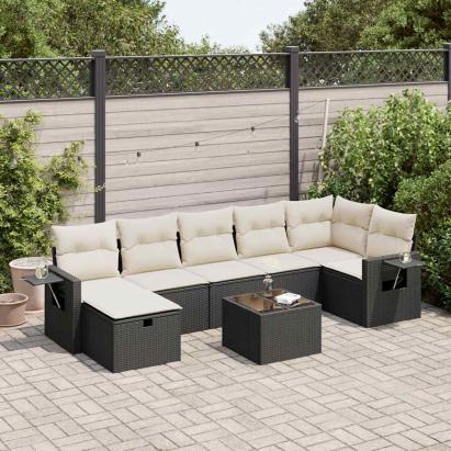 Set mobilier de grădină cu perne, 8 piese, negru, poliratan GartenMobel Dekor