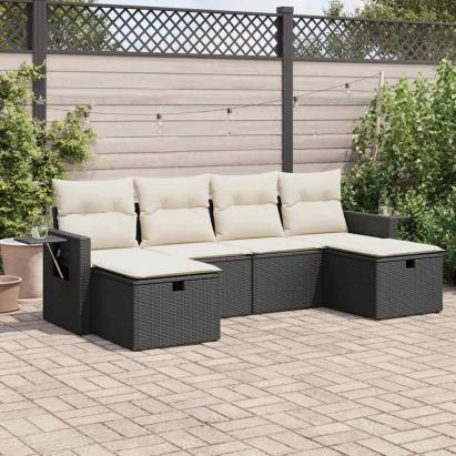 Set mobilier de grădină cu perne, 6 piese, negru, poliratan GartenMobel Dekor