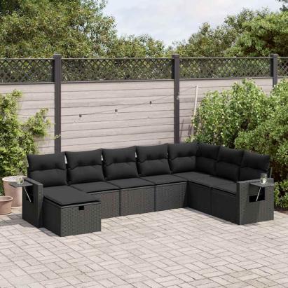 Set mobilier de grădină cu perne, 8 piese, negru, poliratan GartenMobel Dekor