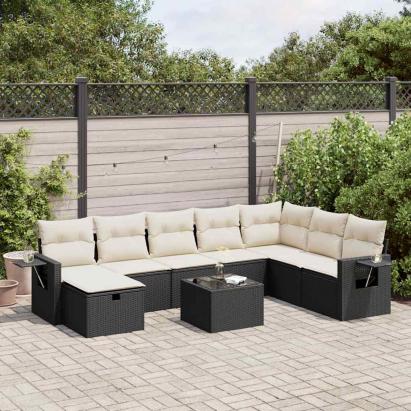 Set mobilier de grădină cu perne, 9 piese, negru, poliratan GartenMobel Dekor