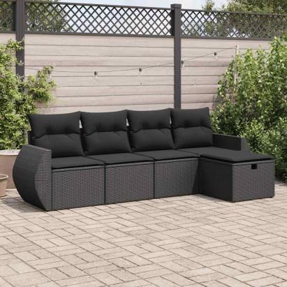 Set mobilier de grădină cu perne, 5 piese, negru, poliratan GartenMobel Dekor