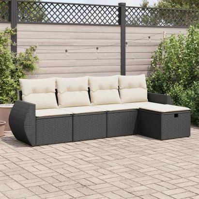 Set mobilier de grădină cu perne, 5 piese, negru, poliratan GartenMobel Dekor