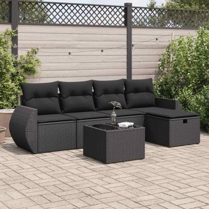 Set mobilier de grădină cu perne, 6 piese, negru, poliratan GartenMobel Dekor