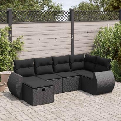 Set mobilier de grădină cu perne, 6 piese, negru, poliratan GartenMobel Dekor