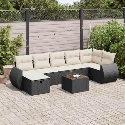 Set mobilier de grădină cu perne, 8 piese, negru, poliratan GartenMobel Dekor