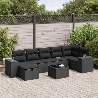 Set mobilier de grădină cu perne, 8 piese, negru, poliratan GartenMobel Dekor