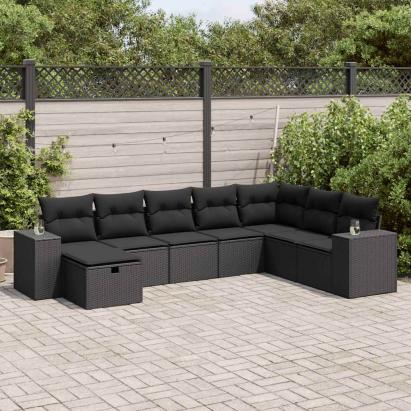 Set mobilier de grădină cu perne, 8 piese, negru, poliratan GartenMobel Dekor