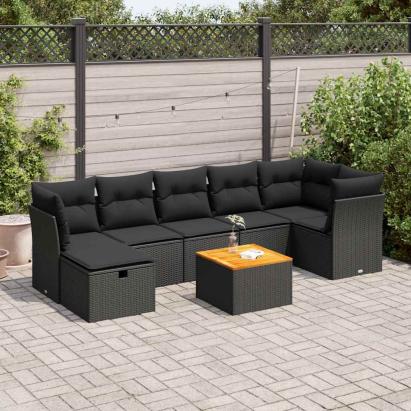 Set mobilier de grădină cu perne, 8 piese, negru, poliratan GartenMobel Dekor