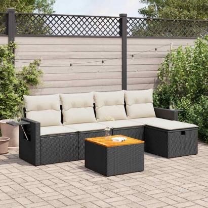 Set mobilier de grădină cu perne, 6 piese, negru, poliratan GartenMobel Dekor