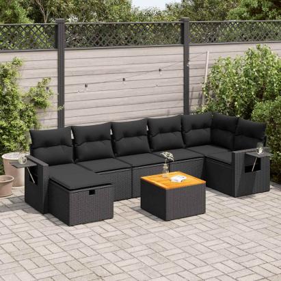 Set mobilier de grădină cu perne, 8 piese, negru, poliratan GartenMobel Dekor