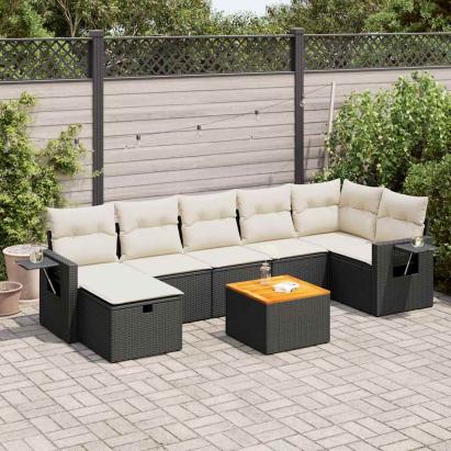 Set mobilier de grădină cu perne, 8 piese, negru, poliratan GartenMobel Dekor