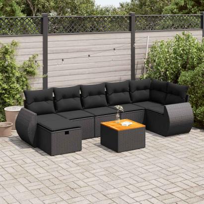 Set mobilier de grădină cu perne, 8 piese, negru, poliratan GartenMobel Dekor