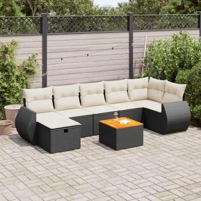 Set mobilier de grădină cu perne, 8 piese, negru, poliratan GartenMobel Dekor
