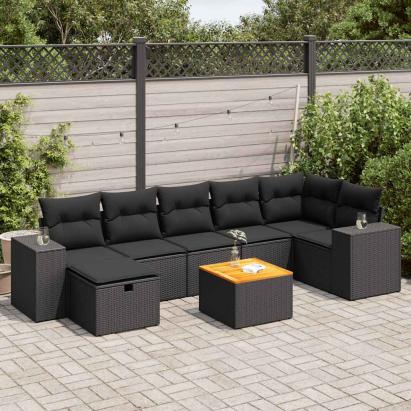 Set mobilier de grădină cu perne, 8 piese, negru, poliratan GartenMobel Dekor