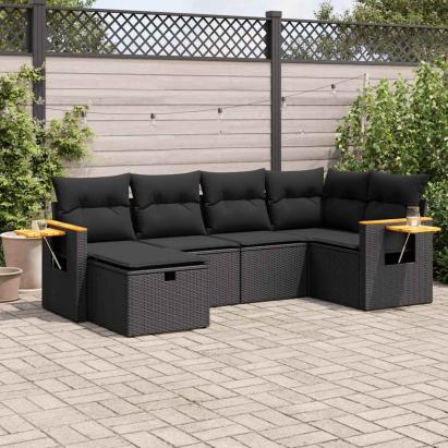 Set mobilier de grădină cu perne, 6 piese, negru, poliratan GartenMobel Dekor