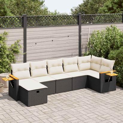 Set canapele de grădină cu perne, 7 piese, negru, poliratan GartenMobel Dekor