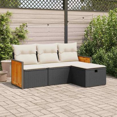 Set mobilier de grădină cu perne, 4 piese, negru, poliratan GartenMobel Dekor