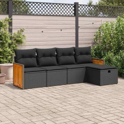 Set mobilier de grădină cu perne, 5 piese, negru, poliratan GartenMobel Dekor