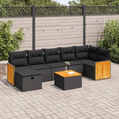 Set mobilier de grădină cu perne, 8 piese, negru, poliratan GartenMobel Dekor