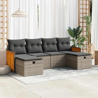Set mobilier grădină cu perne, 6 piese, gri, poliratan GartenMobel Dekor