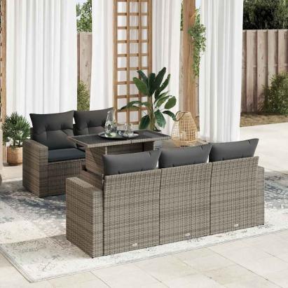 Set mobilier grădină cu perne, 6 piese, gri, poliratan GartenMobel Dekor
