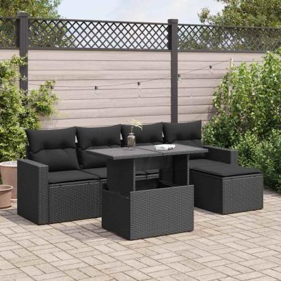 Set mobilier de grădină cu perne, 6 piese, negru, poliratan GartenMobel Dekor
