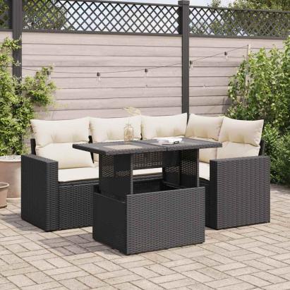 Set mobilier de grădină cu perne, 5 piese, negru, poliratan GartenMobel Dekor