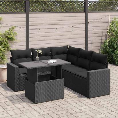 Set mobilier de grădină cu perne, 6 piese, negru, poliratan GartenMobel Dekor